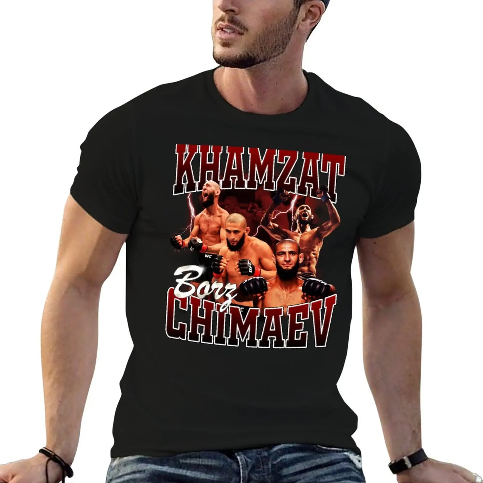 Фото Футболка Khamzat Chimaev Bootleg, мужская футболка класса люкс, приталенная мужская футболка, роскошная футболка №1