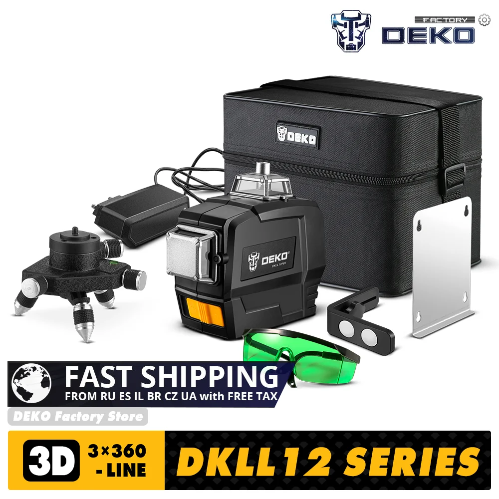Factory Outlet DEKO DKLL12PB1 Laser Level 12 Lines 3D Green Horizontal And Vertical Cross Lines With Auto Self-Leveling