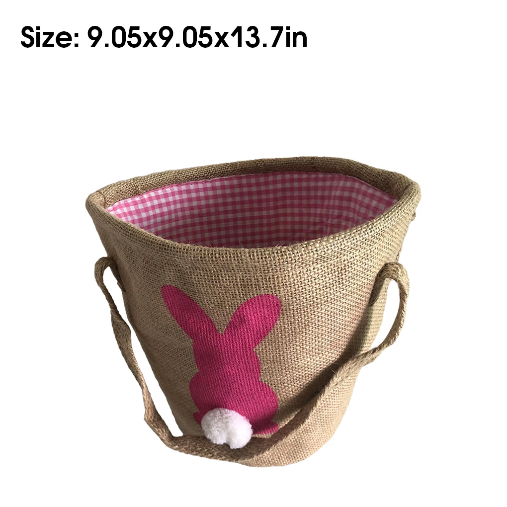 

Easter Cute Egg Hunt Basket Handbag Organizer Portable Bucket Jute Tote Bag Holiday Decorative Supplies for Blue