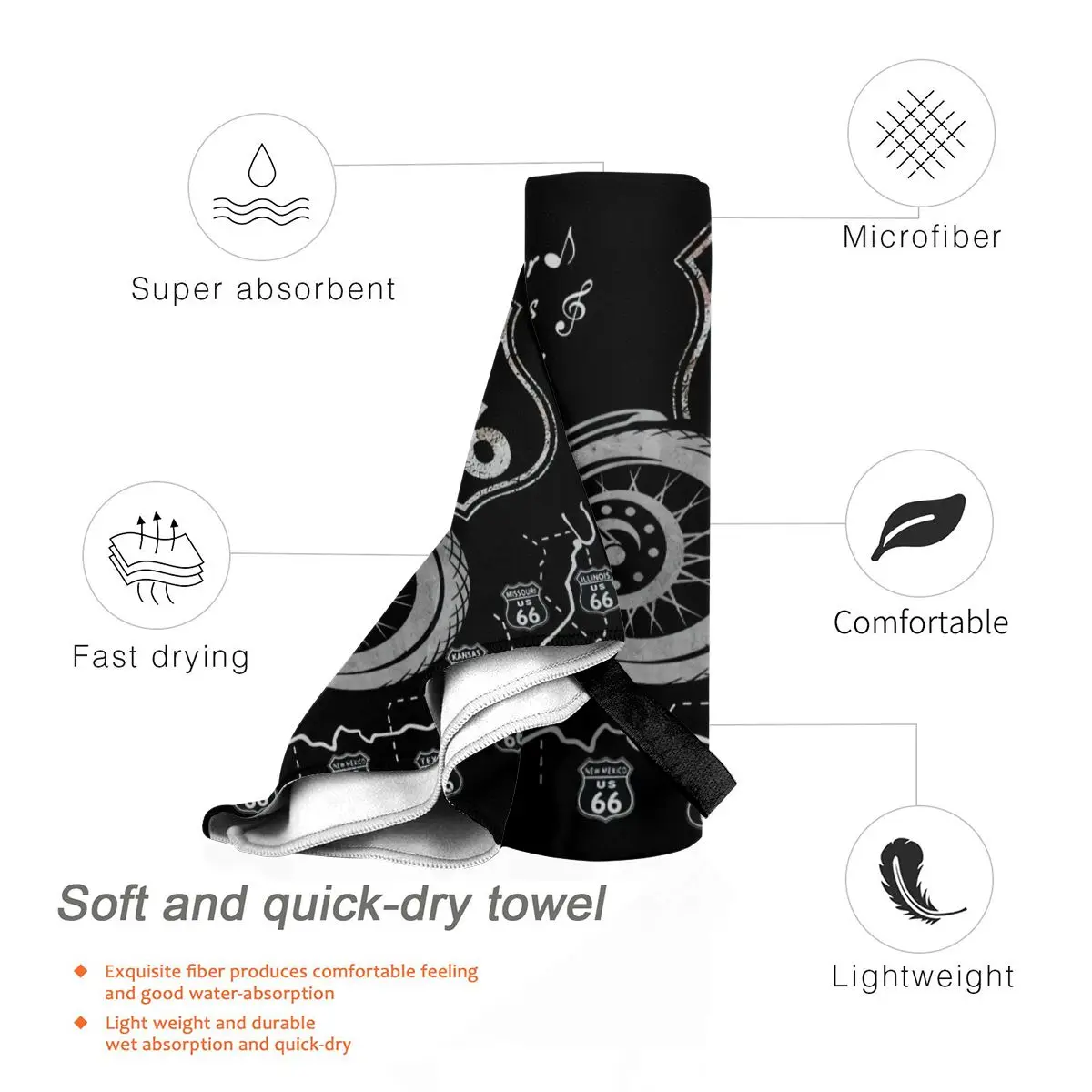 Route 66 Историческая Легендарная Магистраль Байкеров Мужские Женские Логотип Харадзуку Последние Дешевые Продажи Взрослые Пляжное Полотенце.