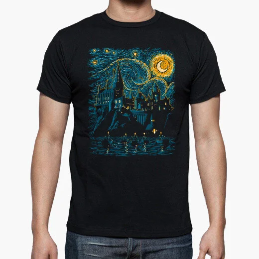 

Famous Oil Painting Inspiration Starry Sky School T-Shirt. Summer Cotton Short Sleeve O-Neck Mens T Shirt New S-3XL