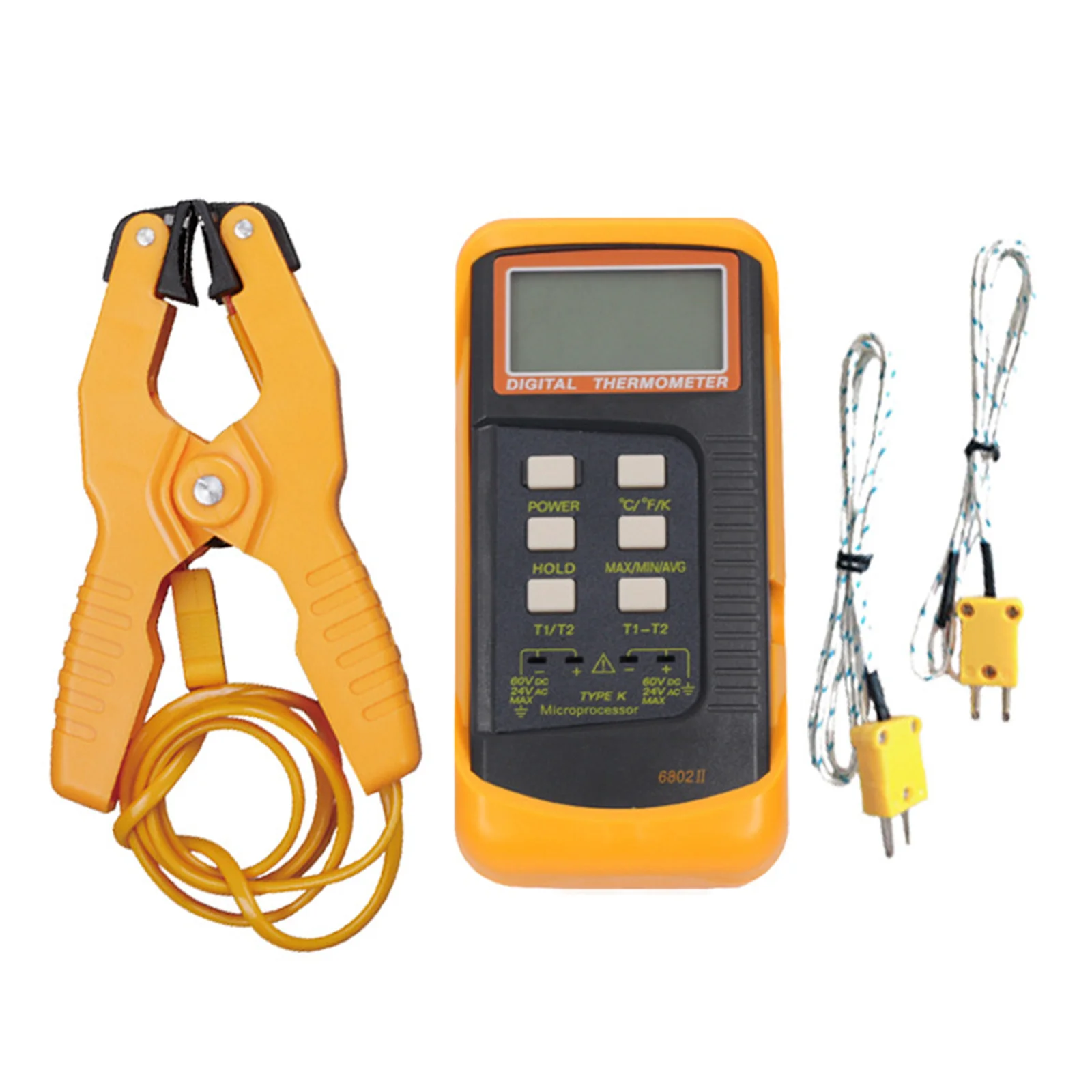 

Цифровой измеритель температуры, двухканальный, двухканальный, типа K, цифровой термометр с термопарой 6802 II, 2-трубный зажим, инструменты