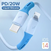 20w pd usb type c cable for iphone 13 12 11 pro max fast charging charger liquid silicone usb type c data wire cord cable 1 2m