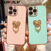 soft wrist ring love heart case for iphone 11 12 13 pro max x xr xs max 7 8 plus se 2020 mini electroplated kickstand cover