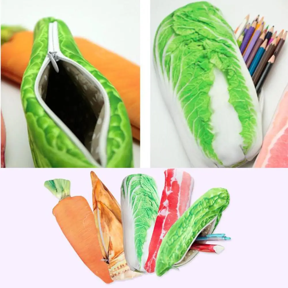 

Cartoon Large Capacity Pencil Case Simulated Vegetable Pen Bag Simulated Streaky Pork Storage Bag Stationery School Student Gift