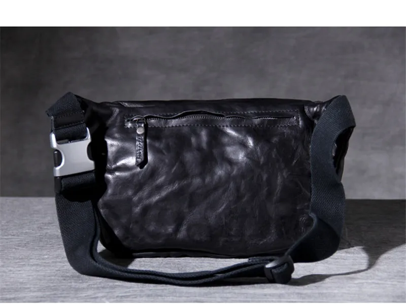 Casual simple natural cowhide men's chest bag designer luxury genuine leather black shoulder crossbody bag sport waist packs