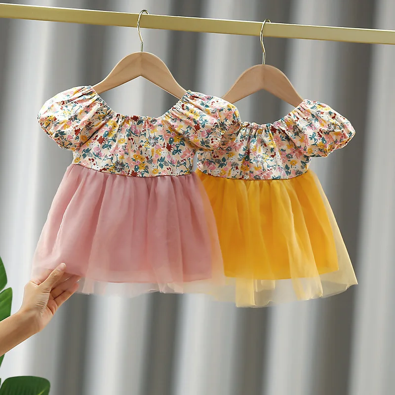 

2022 Baby Summer Clothing Kids Girls Fashion Shortsleeve Floral Dress Stylish Elastic Dress for Children Baby Girls