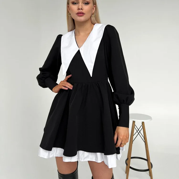 

Casual Lovely Dress Black Long Sleeve A-Line Birthday Party Dresses Mini Autumn Dresses for Women 2022