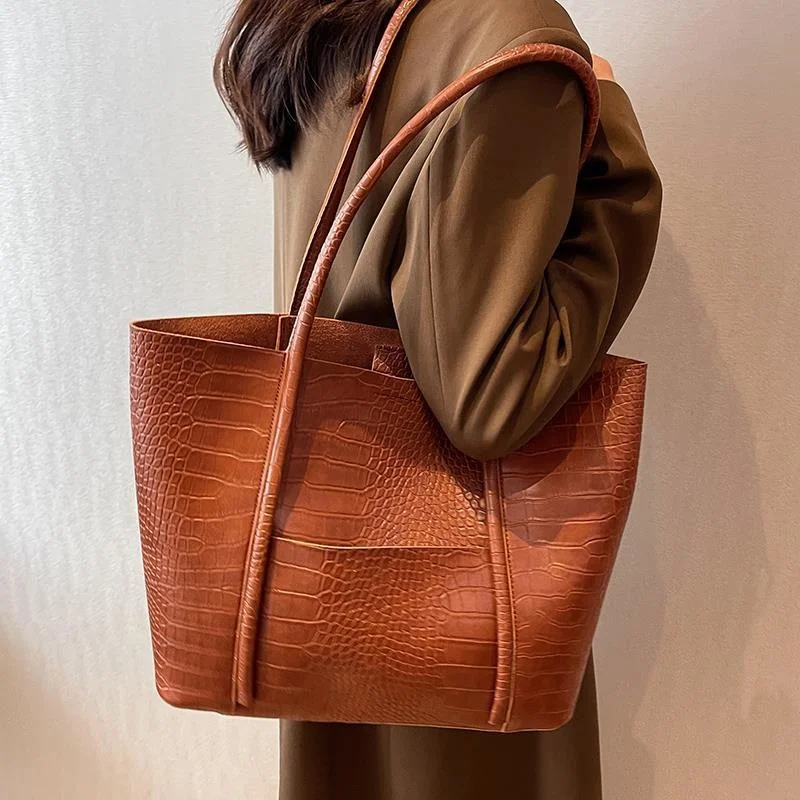 

Винтажная вместительная сумка-тоут с крокодиловым рисунком, осенне-зимняя мягкая женская простая сумка