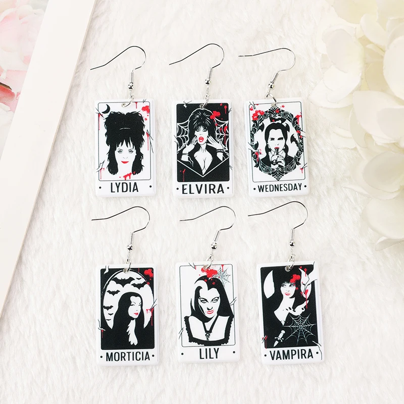 

Женские Висячие серьги на Хэллоуин, 1 пара, акриловые оригинальные украшения в виде карты Таро для девочек, подарок на день рождения и праздн...