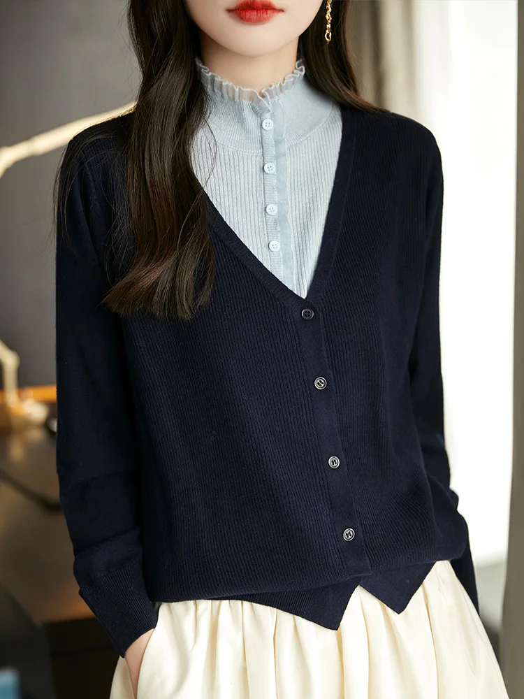 Изысканный женский кардиган из искусственной шерсти весна-осень контрастного