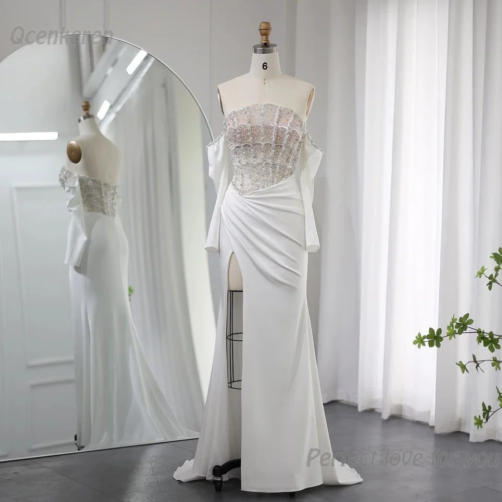Qcenkeren роскошное свадебное платье русалки без бретелек блестящее Хрустальное