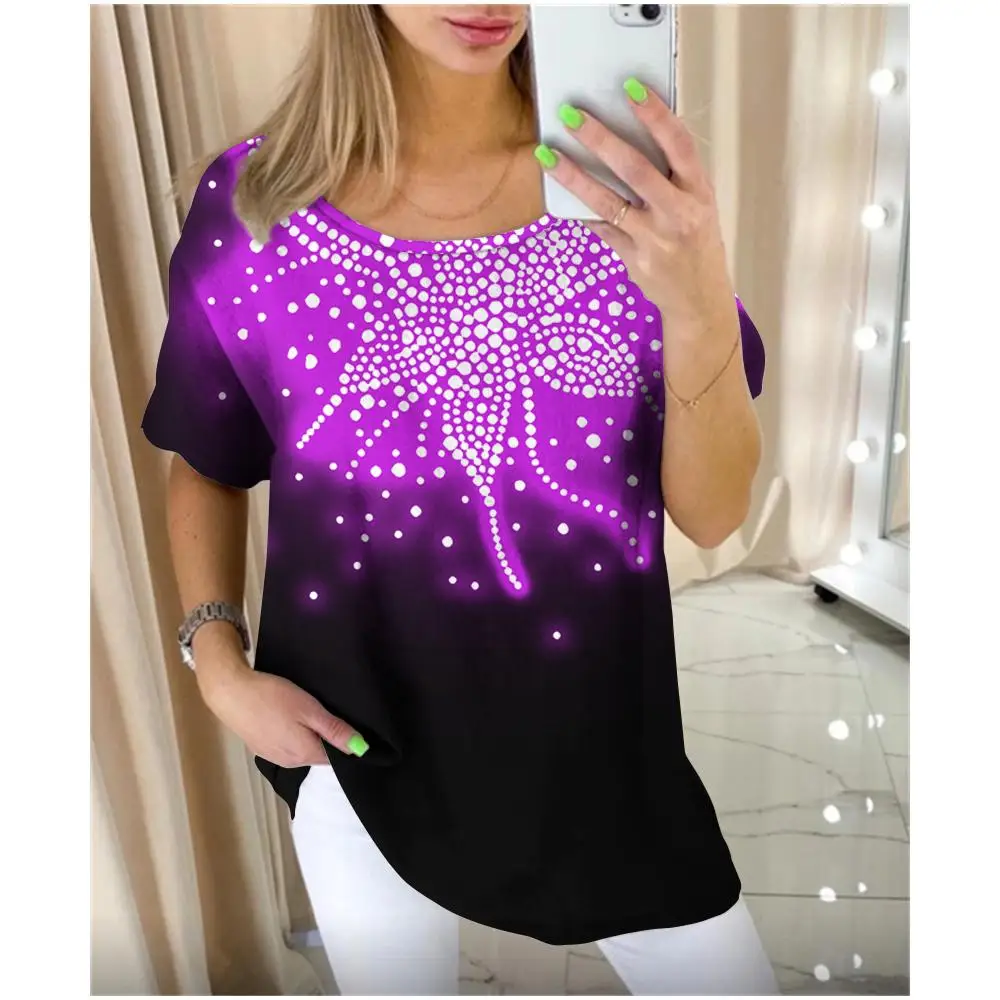 

Women'S T-Shirt Vintage Gradient Patterns Short Sleeve Tops Casual Daily O-Neck T-Shirts Summer Fashion Lady Plus Size Clothing