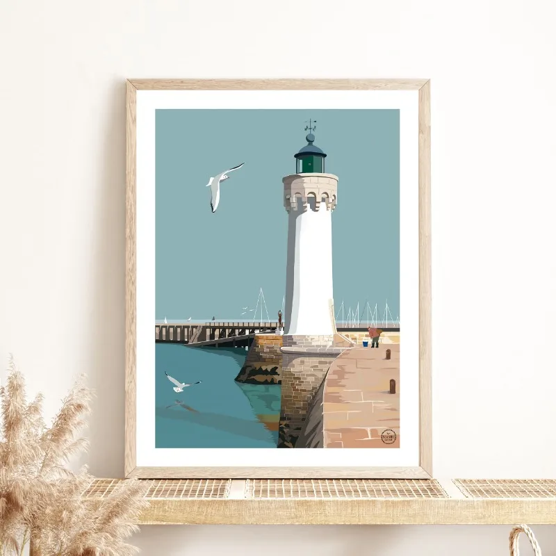 Плакаты и принты для пляжа серфинга девушка маяк парусник берег чайки холст