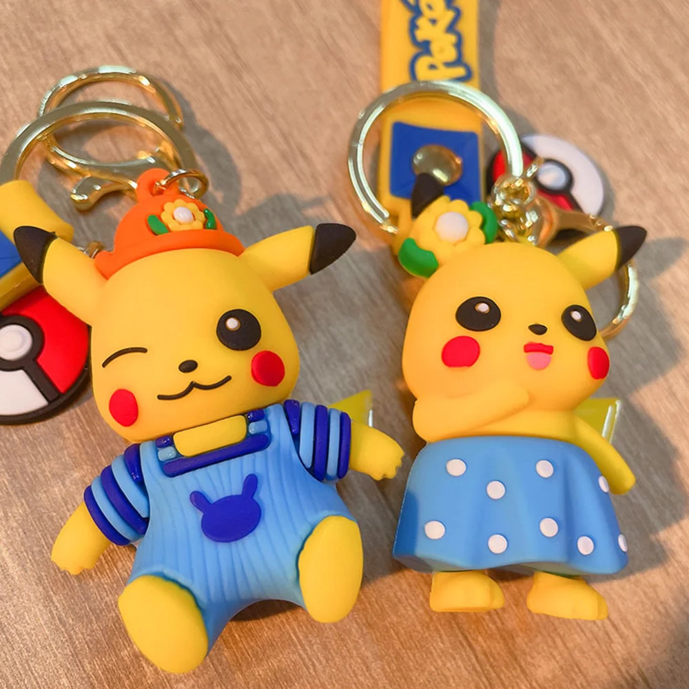 

pikachu PVC POKEMON keychains cartoon figura keyrings dolls cute action toy figures bag Pendant ornament kids birthday gifts