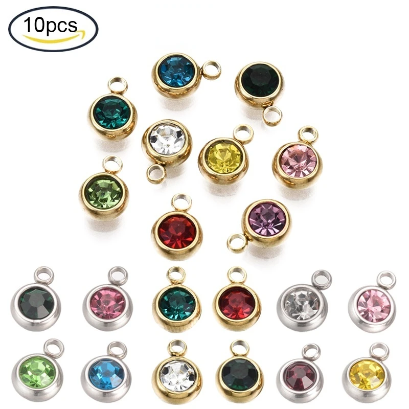 

NBEADS 10PCS 8.5x6x3mm 303 Stainless Steel Flat Round Plating Rhinestone Charms Hole: 1.5mm For Jewelry Bracelet Earrings Making