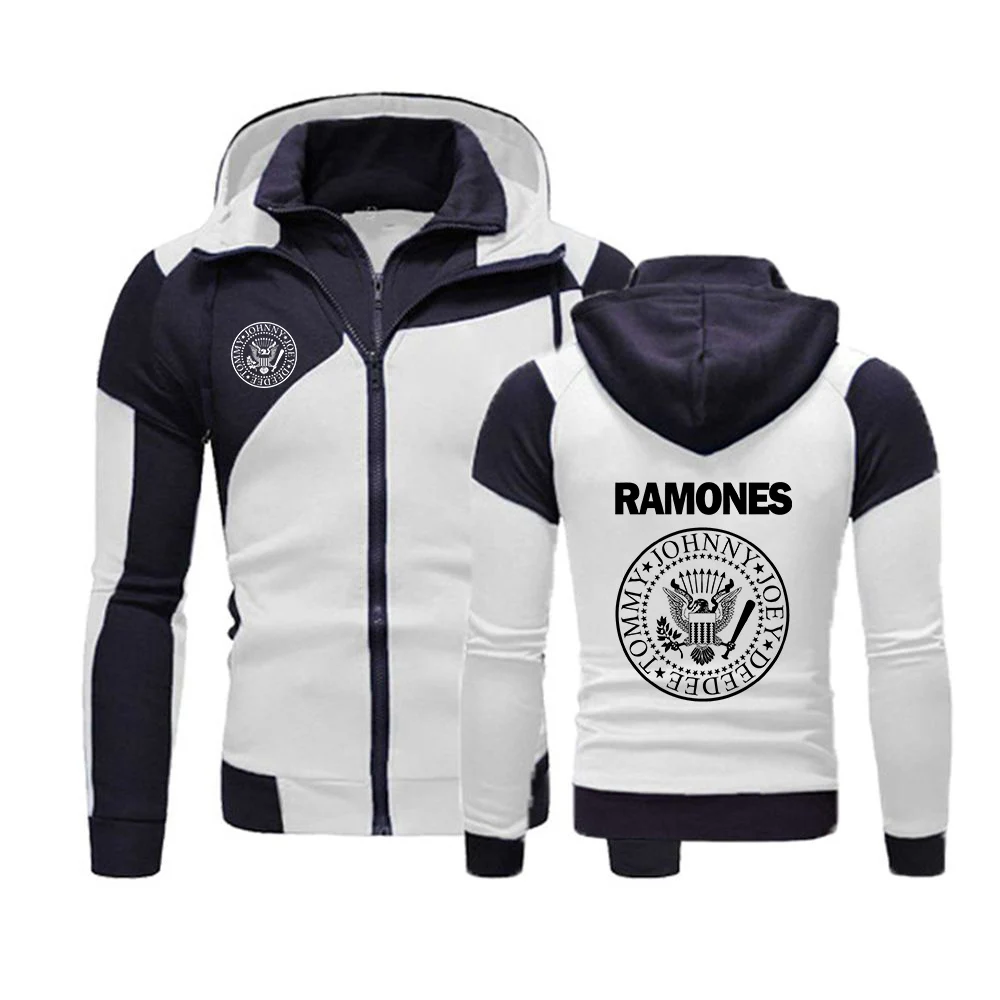 

2022 Ramone Seal Graphic Printed Men's Patchwork Double Zipper Hoodie Slim Fit Men's Hoodie Autumn/Winter Thick Coats