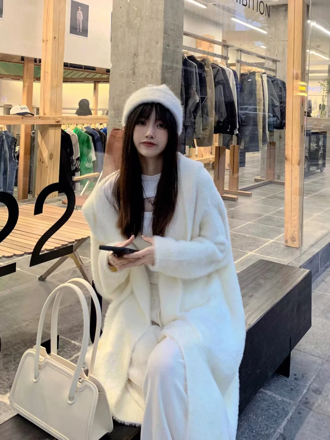 Халат Sle Осень и зима Новый ленивый выше колена Вязаный свитер с капюшоном