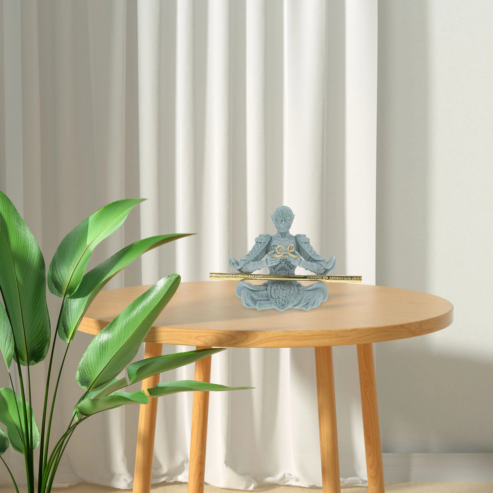 Реквизит для скульптуры Wukong Tea Pet Statues Китайский миф Sun-wukong Зеленый песчаник