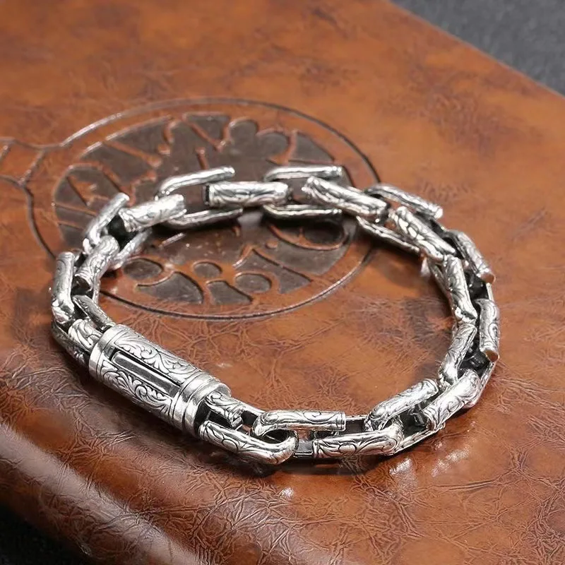 

YS Personalized Cool Bracelet European, American, and Korean Version Hegemonic Retro Tang Grass Pattern Wrapped Bracelet