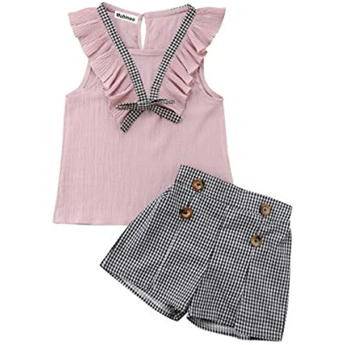 

Toddler Baby Girl Sleeveless Tops Plaid Button Summer Shorts Set Clothes Outfits
