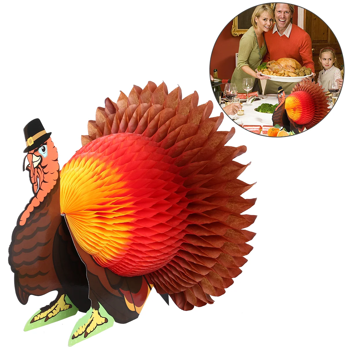 

TINKSKY Tissue Turkey Honeycomb Centerpiece Table Decoration for Thanksgiving Party