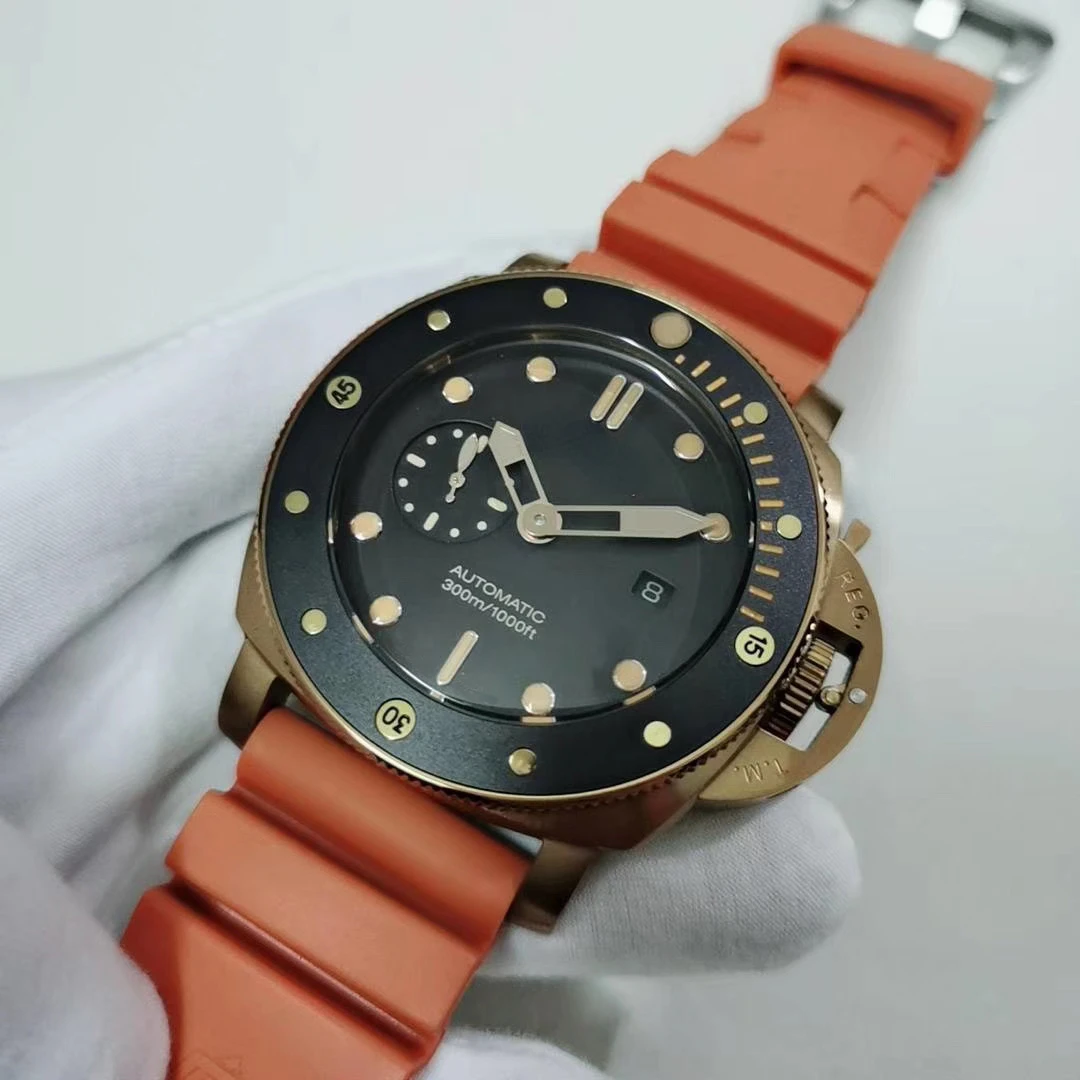 

Men Automatic Mechanical Bronzo Ceramic Orange Rubber Watch Bronze