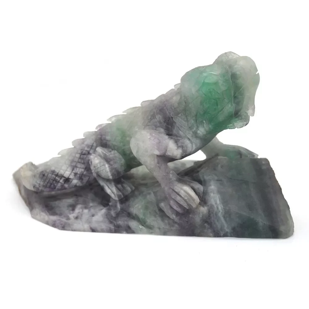 

6.4" Lizard Statue Natural Fluorite Healing Crystal Stones Carving Animals Figurines Reiki Home Decoration Gift