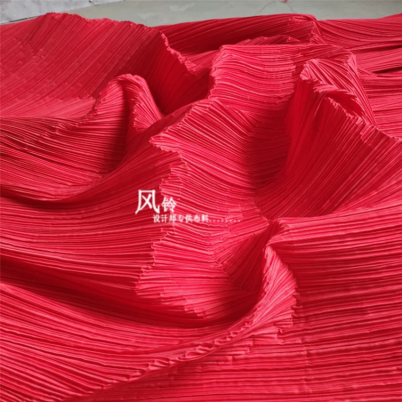 

Pleated Fabric Red Creative Cloth Miyake's Style Of Pleats DIY Art Background Decor Skirt Dress Clothes Designer Fabric
