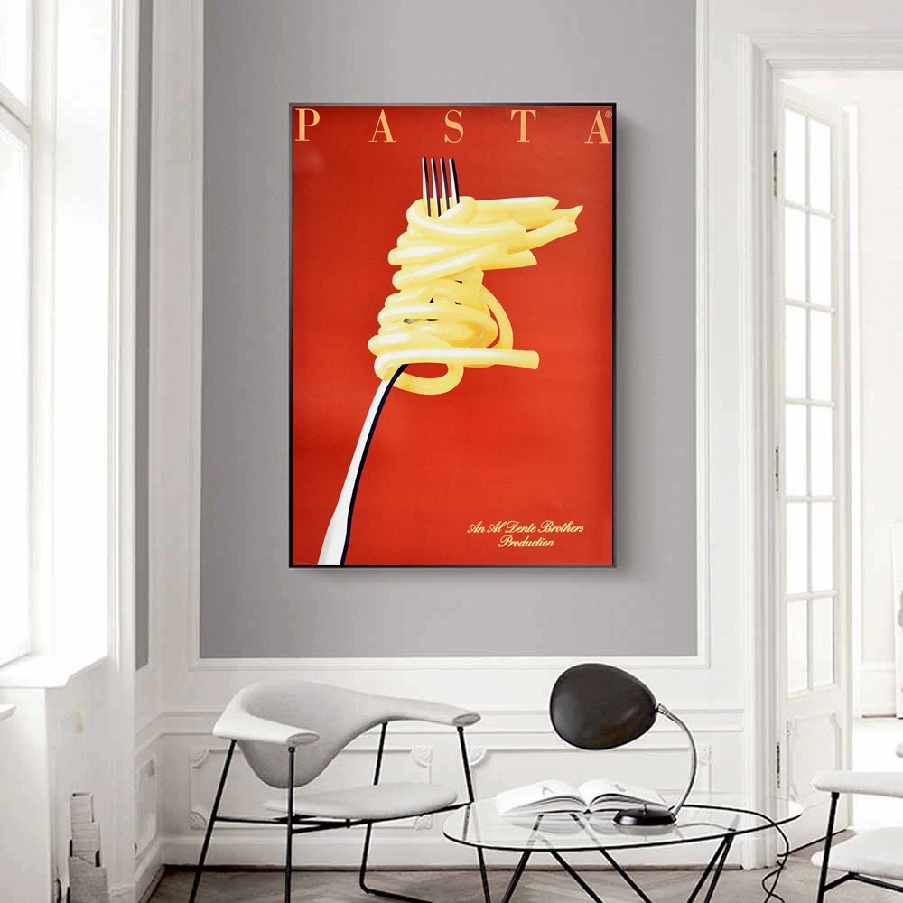Итальянская Паста Лапша винтажная Печать на холсте постер Ретро еда и вилка