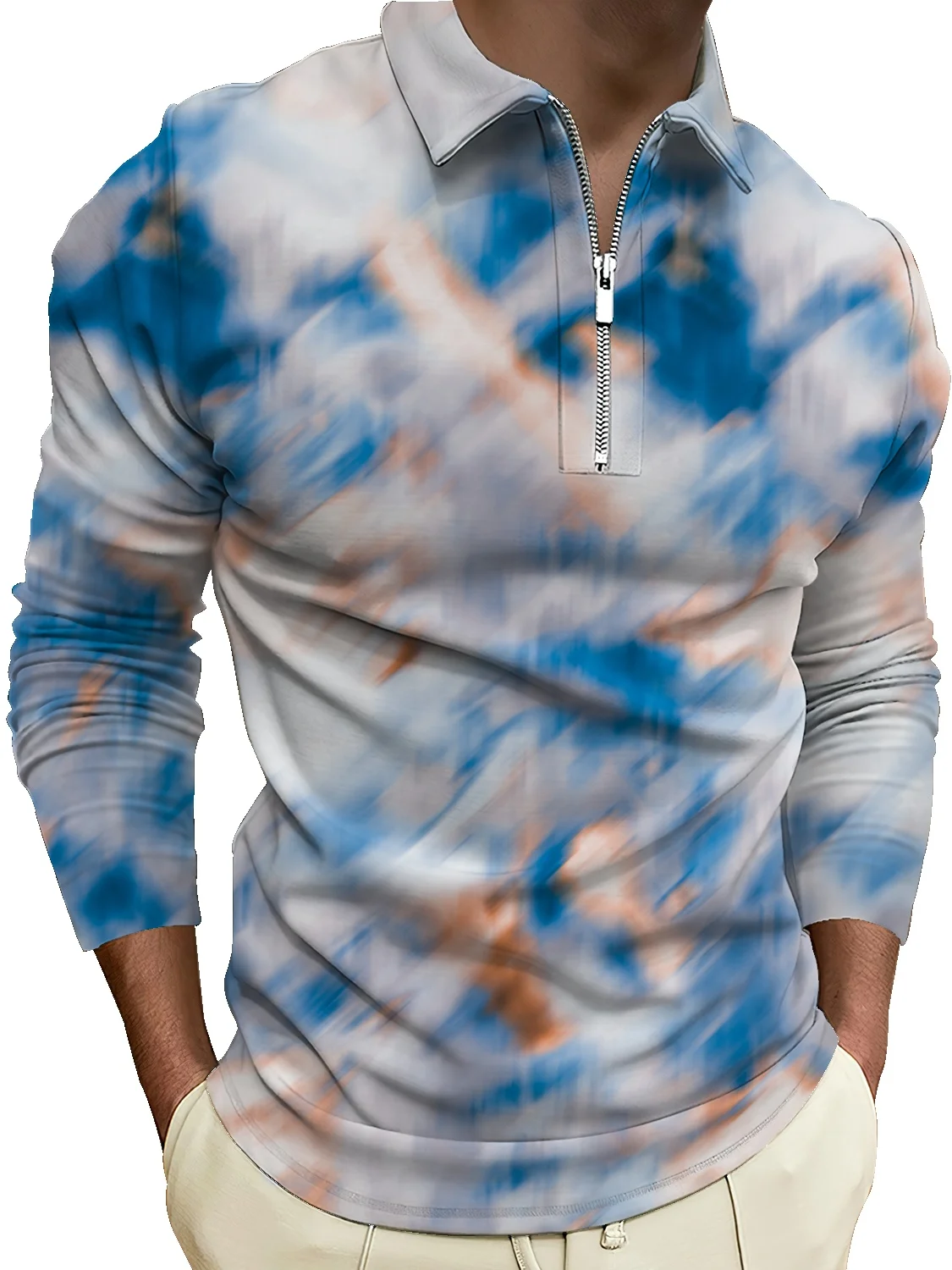 

Рубашка-поло мужская жаккардовая с длинным рукавом, на молнии