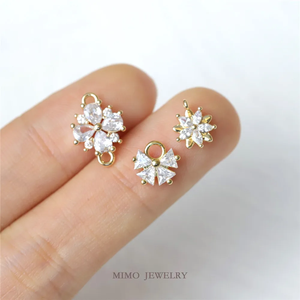 

MIMO JEWELRY Copper plated real gold micro setting zircon lovely small Flower Bow Pendant DIY jewelry accessories