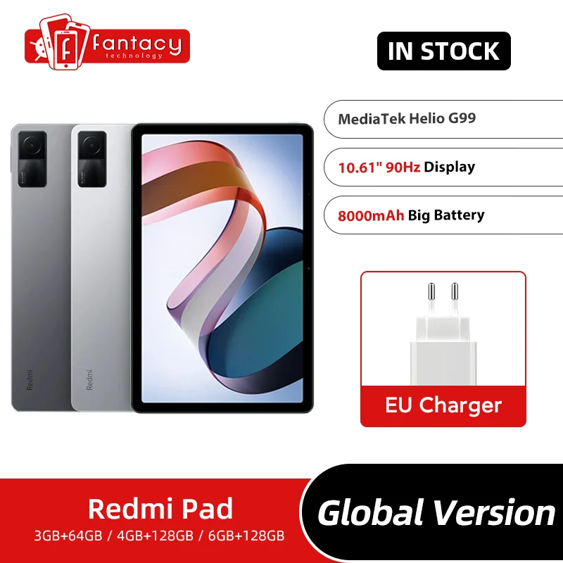 Global Version Xiaomi Redmi Pad 64GB / 128GB ROM Tablets 90Hz 10.61'' 2K Display Helio G99 8000mAh 18W Charging Quad Speakers