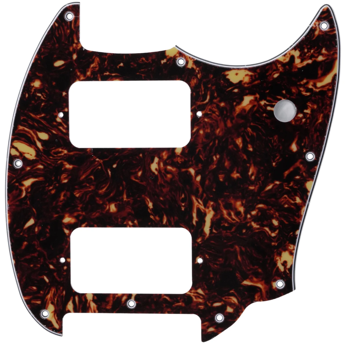 Musiclily Pro 9 Holes Round Corner HH Guitar Pickguard 2 Humbuckers for Squier Bullet Series Mustang, 4Ply Tortoise Shell