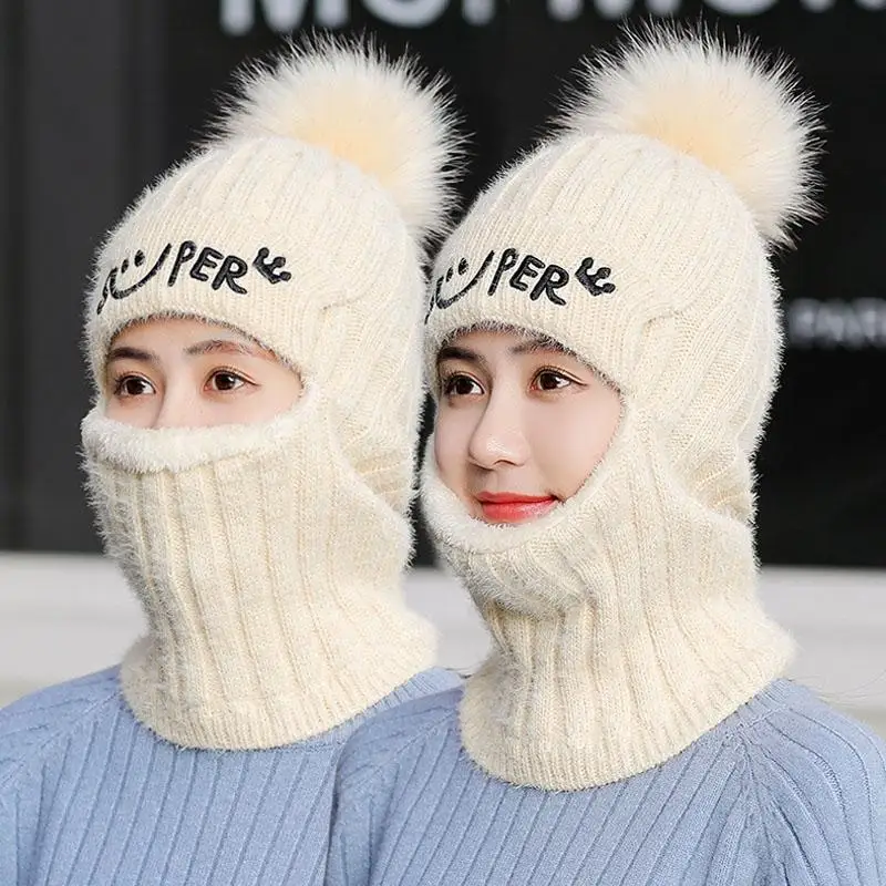 

Coral Fleece Winter Hat Beanies Women's Hat Scarf Warm Breathable Wool Knitted Hat For Women Double Layers Protection Caps New