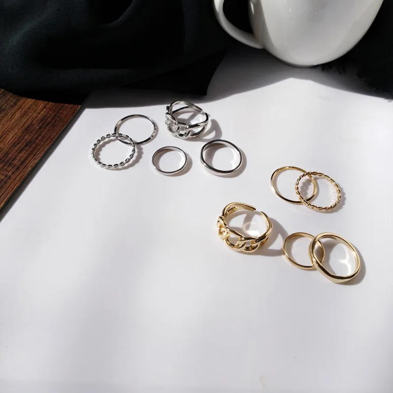 

Japanese and Korean Trendy Personality 5 Pieces Set Rings for Women