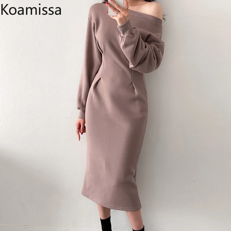 Koamissa Sexy Woman Maxi Bodycon Dress Long Sleeves Solid Office Lady Fashion Chic Dresses Slim Party Vestidos Dropshipping