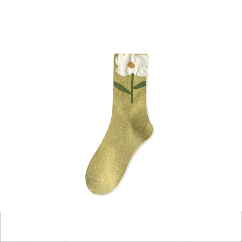 Women Flower Socks Japanese Style Cartoon Flower Candy Color Harajuku Kawaii Breathable Casual Socks