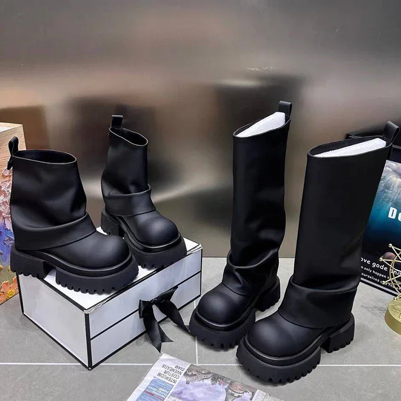 Женские ботильоны на платформе дизайнерская обувь среднем каблуке модные