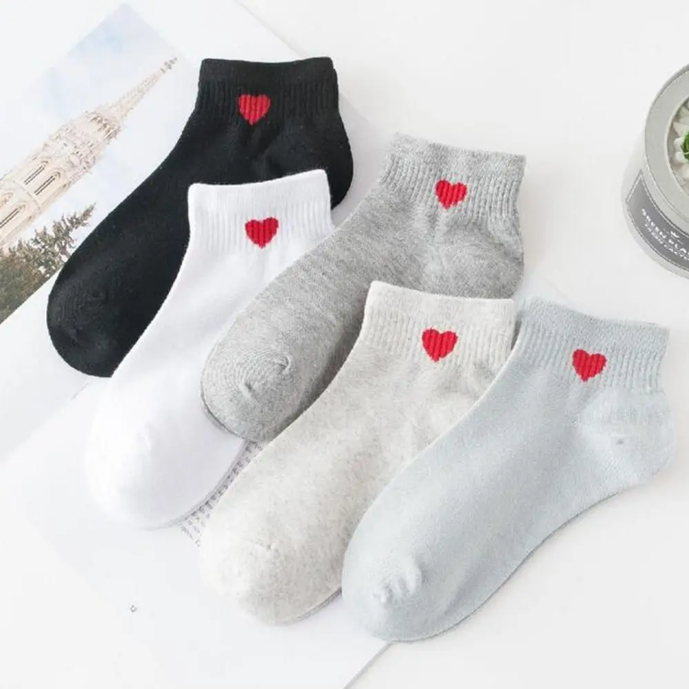 

Короткие дышащие хлопковые носки в Корейском стиле с вышивкой Love Heart
