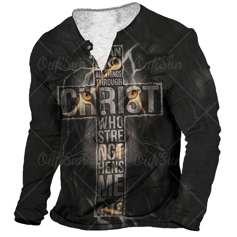 

Vintage T-Shirt For Men Lion And Cross Graphic T Shirts Cotton Tee 3D Print Short Sleeve V-Neck Tees Overszied Men's Clothes Top