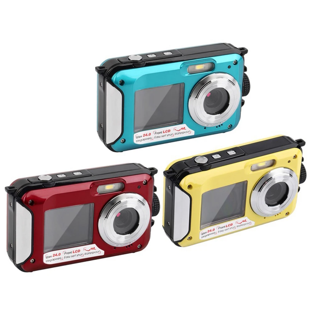

Digital Camera Dual Screen Video Camcorder 24MP 16X Anti-shake 2 7 Inch High Definition Underwater Selfie UK Yellow