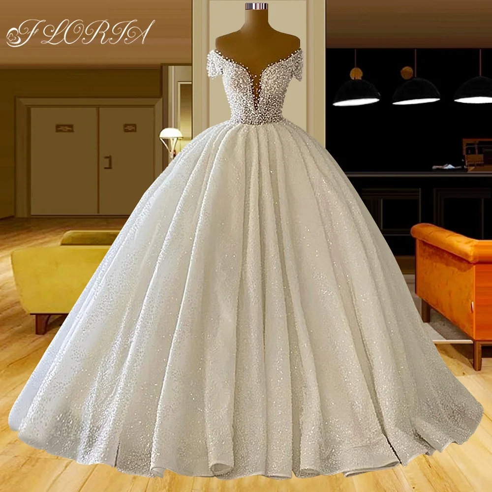 

Haute Couture Luxury V-Neck A Line Wedding Dress With Cap Sleeves Beading Pearls Brown Skin Bridal Gowns Vestidos De Novia