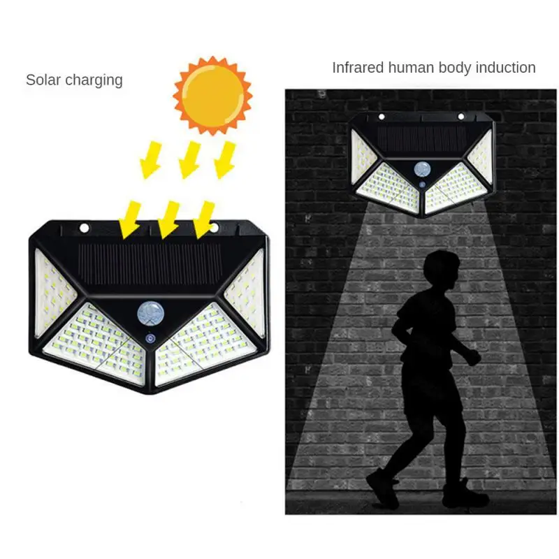 

100led Solar Lamps Induction Lampfour-Sided Lighting Outdoor Courtyard Lamp Wall Emergency Lamp Human Body Induction Wall Lamp
