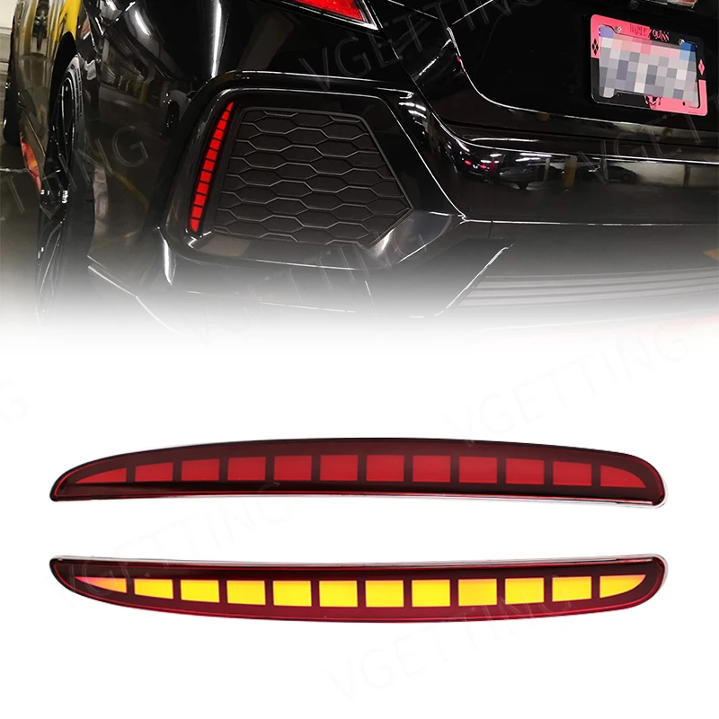 

Car Rear Bumper Light For Honda Civic Hatchback TYPE-R 2016 2017 2018 2019 2020 Brake Reflector Fog Lamp Black Red Accessories