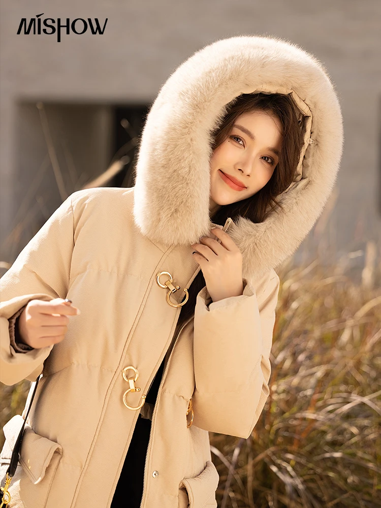 MISHOW Down Jacket Women 2022 Winter Warm Hooded Parkas Loose Solid Long Down Coat New Thick Female Outdoor Overcoats MXB48Y0165