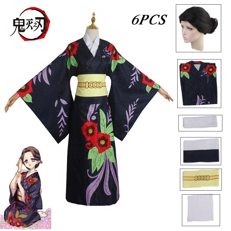 Anime Demon Slayer Tamayo Cosplay Costume Dresses Full Set Kimono with Wig Outfit Role-playing for Women Halloween Eve Party