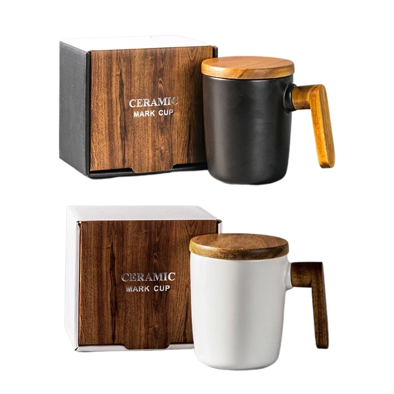 

Coffee Mugs Ceramic Coffee Mug Cup Set Wooden Coffee Cup Ergonomic Handle Gift
