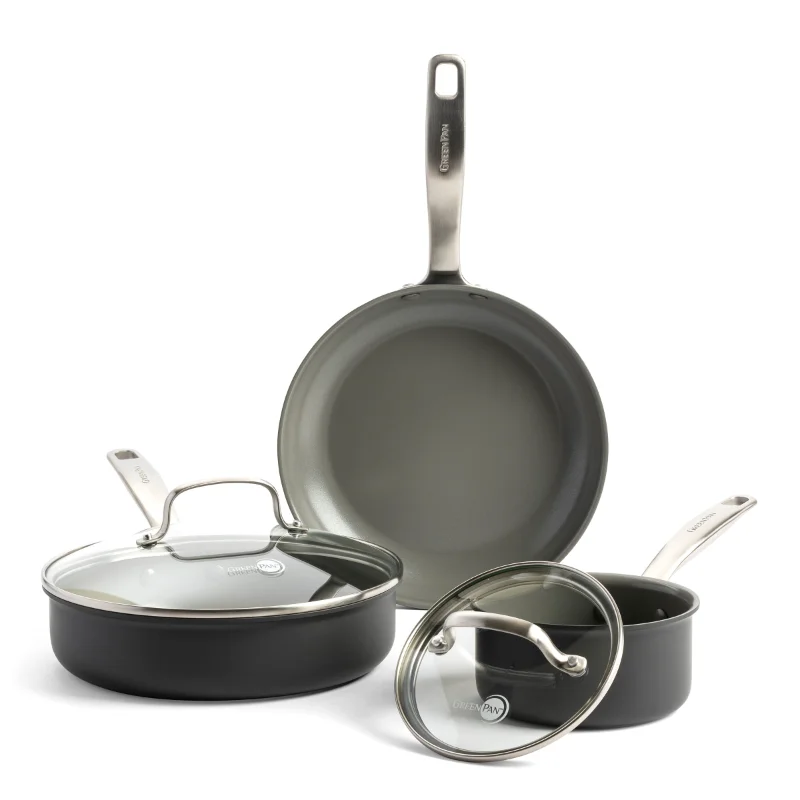 

GreenPan Chatham Ceramic Nonstick 5 Piece Cookware Set, Blackcookware pots and pans set