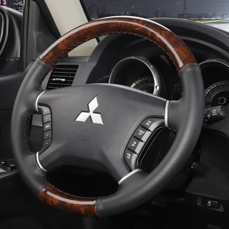 

Для Mitsubishi Pajero 2007-2014 Galant 2008-2012 прошитая вручную черная накладка на руль из натуральной кожи из углеродного волокна